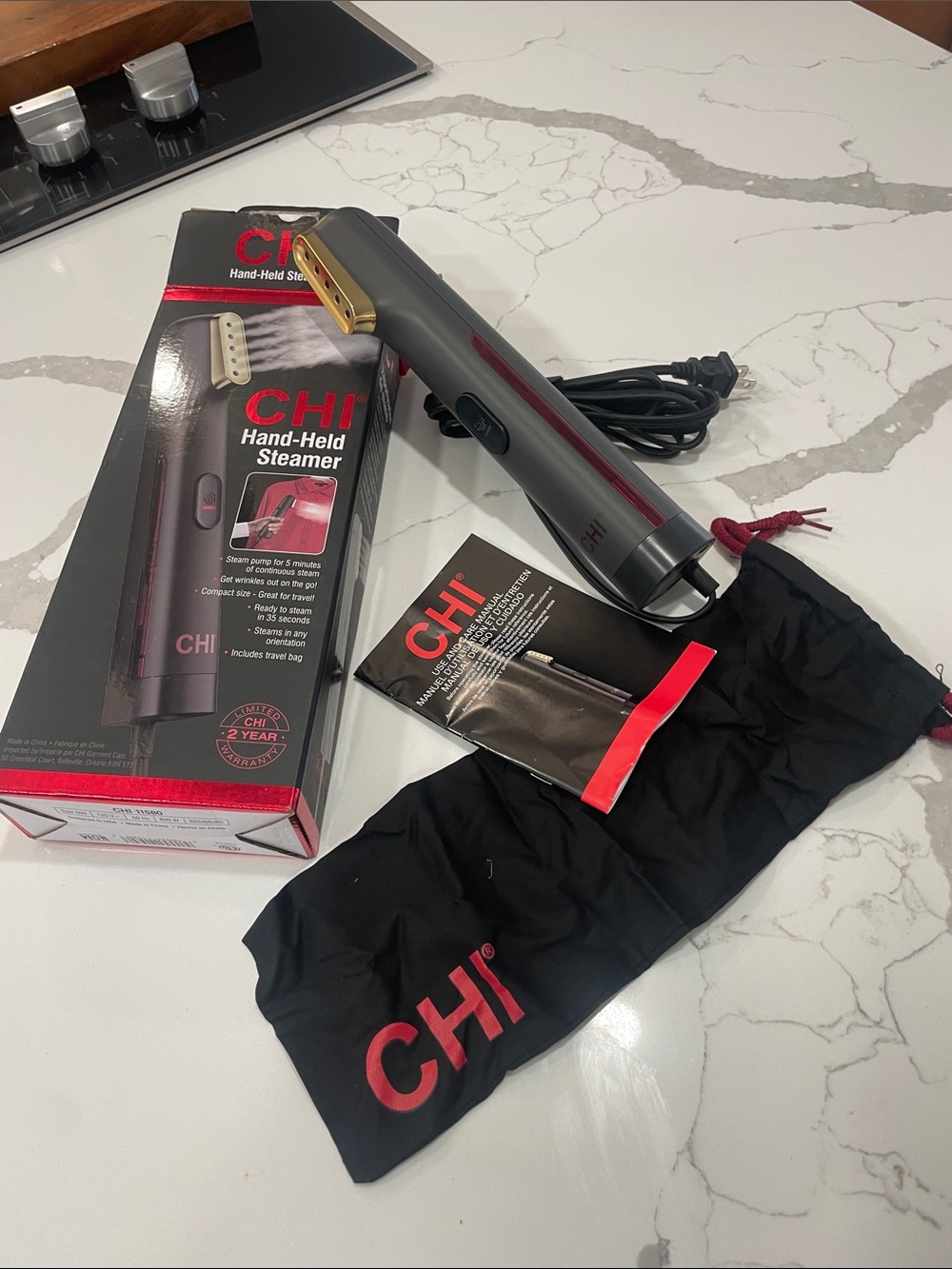 Chi Hand-Held Steamer in Gray with Gold Plate